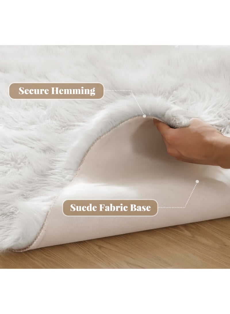 White Faux Fur Rug,Luxury Fluffy Rugs for Bedroom,60*90CM Washable Area Rugs,Sheepskin Bedroom Rug,Furry Carpet Small Shag Rug,Soft Throw Living Room,Kids Boys Girls Room Decor (Y2547) - Image 4